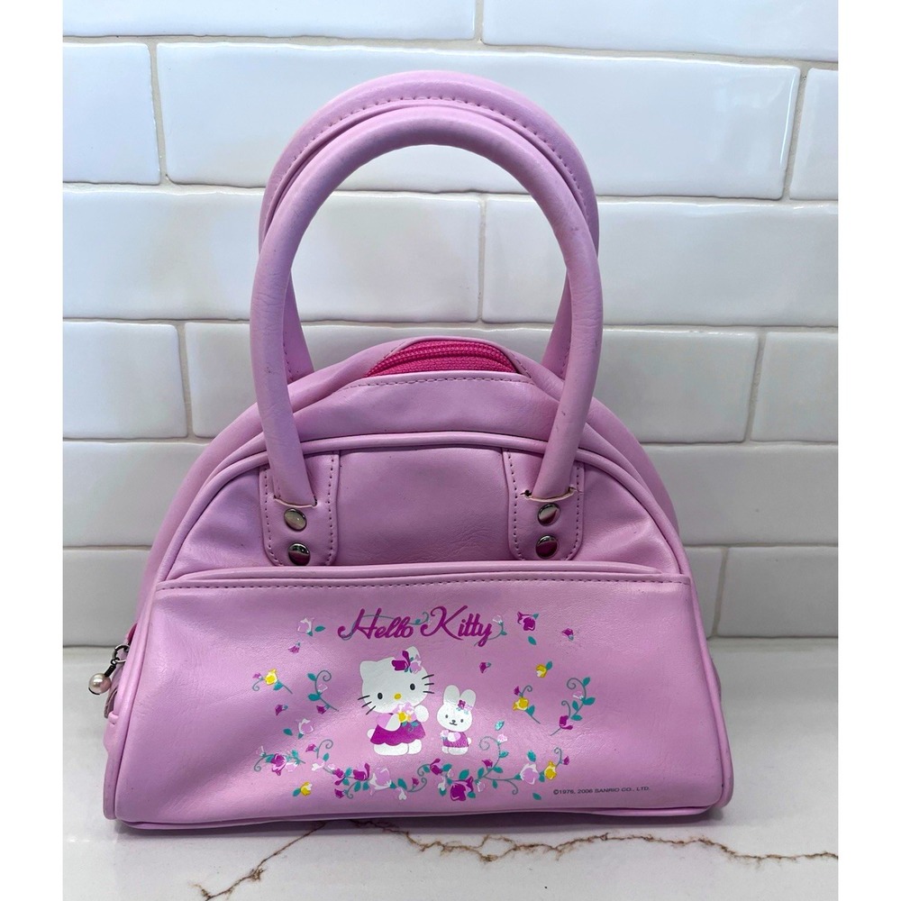 Sanrio Hello Kitty Pink Floral Duffel Purse Top Handle Zip Up Handbag Y2K VTG